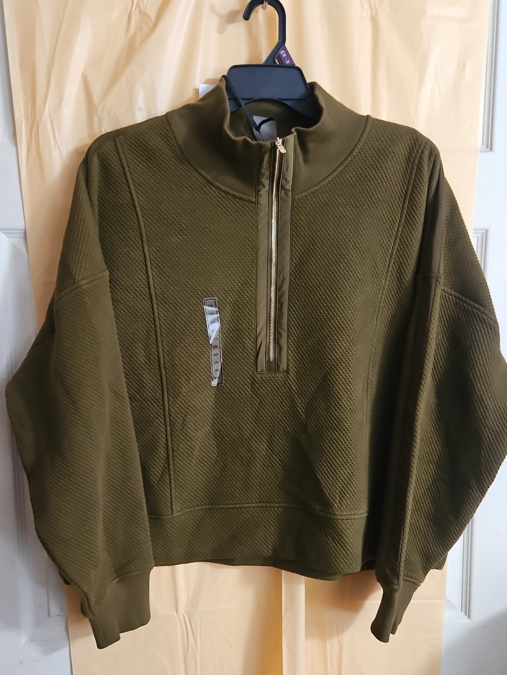 CALIA Elevate Ripple 1/4 Zip Pullover: DARK KHAKI OLIVE: NEW WITH TAGS: SIZE XXL